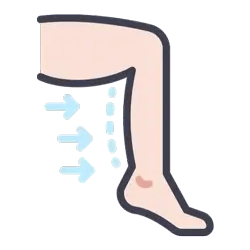 Illustration d'une jambe montrant l'effet de la compression pour soulager les jambes fatiguées et enflées.